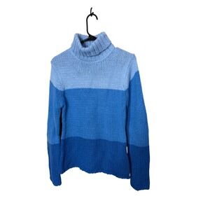 Vintage Rave Colorblock Turtleneck Sweater Light Blue Knit Women's Size L